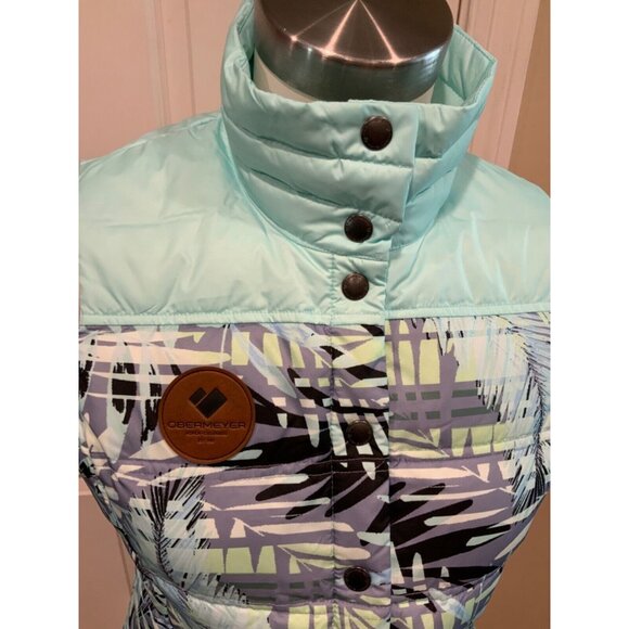 Obermeyer Light Green & Gray Leaf Pattern Button-Up Vest, Size XS - Picture 2 of 6